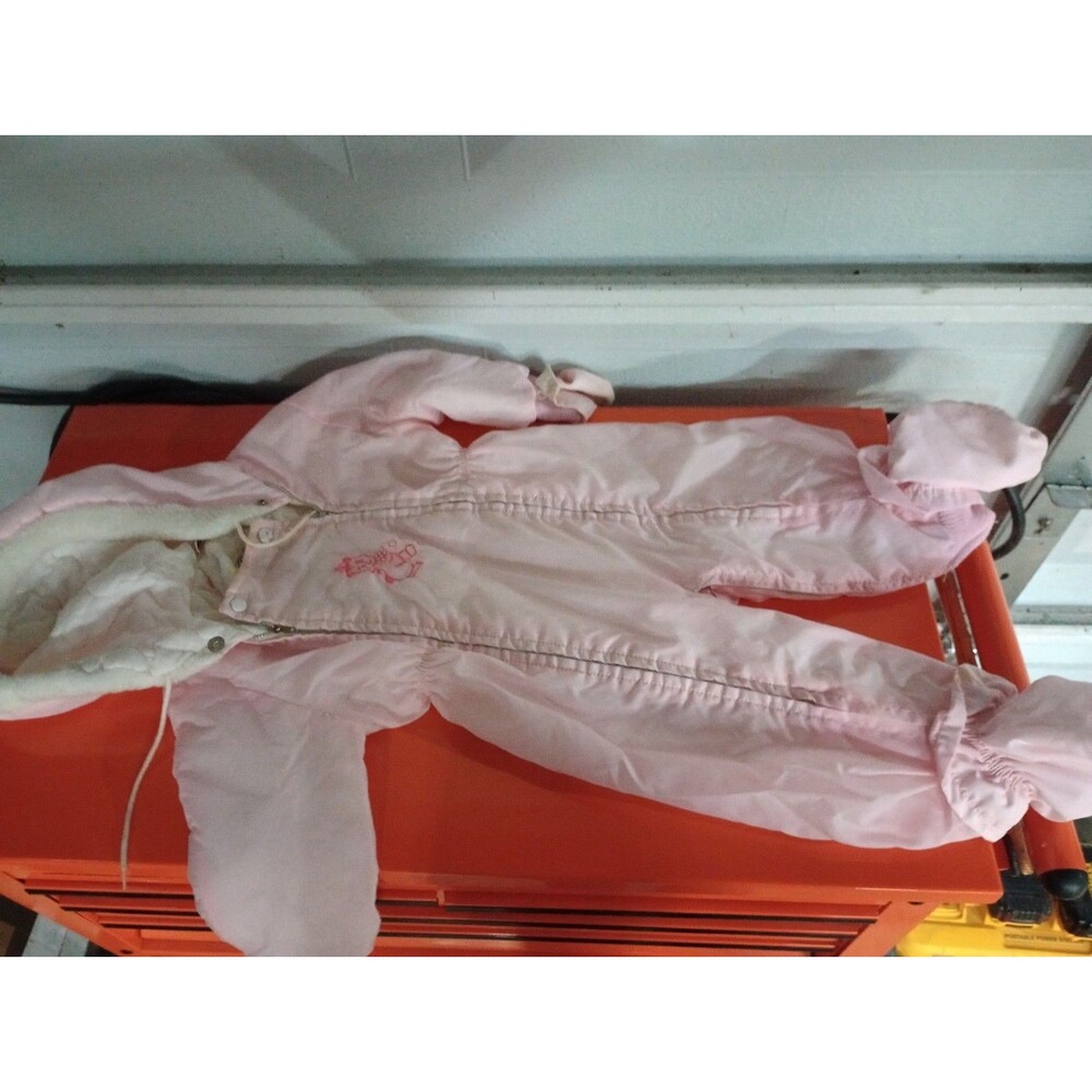 Vintage Snow Suit Bright Future Infant Hooded Pink Coveralls Bears Sz 0-9 Months